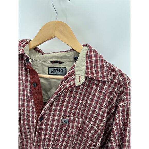 Wrangler Outdoors Shirt Men XL Red Cream Long Sleeve Button Up Collared Cotton - Picture 5 of 9